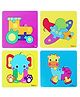 Fiddlys 3D Cute Cartoon Wooden Jigsaw Puzzles for Kids & Children 5 pieces and different puzzles (Pack of 4 Baby Animal + Vehicle)