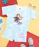 Pantaloons Junior Cotton Disney Frozen Featuring Half Sleeves Elsa & Anna Printed Tee With Shorts - Light Blue