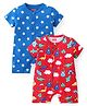 Babyhug 100% Cotton Knit Half Sleeves Rompers with Star & Dino Print Pack of 2- Red & Blue