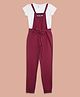 Pantaloons Junior Dazzling Text Printed Dungaree With Half Sleeves Tee - Wine
