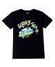 PALM TREE Half Sleeves Comic Theme With Wavy Trip Text Printed Tee - Black
