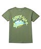 PALM TREE Half Sleeves Comic Theme With Wavey Trip Text Printed Tee - Olive