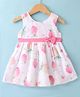 Tweetons Woven Sleeveless Frock Strawberry Print & Bow Applique - Pink