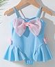 Kookie Kids Sleeveless V Cut Swimsuit with Bow Applique - Blue
