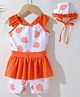 Kookie Kids Sleeveless Legged Swimsuit with Cap Tangerine Print  -White