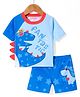 Kookie Kids Half Raglan Sleeves Two Piece Swimsuit with Dino Print - Blue