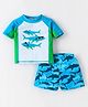 Kookie Kids Half Raglan Sleeves Two Piece Swimsuit with Shark Print  - White