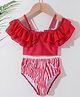 Kookie Kids Sleeveless  Two Piece Swimsuit with Line Print - Red