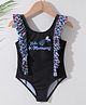 Kookie Kids V Cut Swimsuit with Text Print Frill Detailing - Black