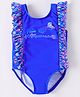 Kookie Kids V Cut Swimsuit with Text Print Frill Detailing - Blue