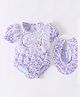 Kookie Kids Puffed Sleeves V Cut Swimsuit with Fril Detailing Floral Print - Purple