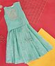 Akkriti by Pantaloons Sleeveless Sequin Embellished Cotton Choli With Floral Foil Printed Lehenga With Dupatta - Teal Green