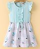 Dew Drops Sinker Frill Sleeves Rose Printed Frock - Grey & Green