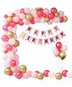 Surprise Decor Pink Happy Birthday Decoration Kit 41pcs Combo Set Banner Balloon Metallic Confetti