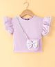 Little Kangaroos Cotton Knit Half  Sleeves Top with Sling Bag & Bow Applique - Purple
