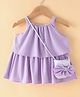 Little Kangaroos Sleeveless Party Top with Sling Bag Bow Applique - Purple