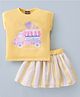 Little Kangaroos Cotton Woven Sleeveless Top & Skirt With Ice Cream Van Print & Sequin Detailing - Yellow