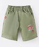 Little Kangaroos Above Knee Length Denim Shorts with Dino & Text Print - Green