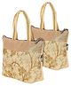Kuber Industries Polyester Embroidery Design Hand Bag For Women Girls With Handle Pack of 2,Cream, 54KM4029