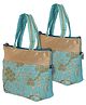 Kuber Industries Polyester Embroidery Design Hand Bag For Women Girls With Handle Pack of 2,Blue, 54KM4031