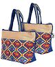 Kuber Industries Polyester Elephant Print Hand Bag For Women Girls With Handle Pack of 2,Blue, 54KM4034