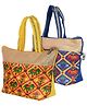 Kuber Industries Polyester Elephant Print Hand Bag For Women Girls With Handle Pack of 2,Blue & Yellow, 54KM4037