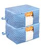 Kuber Industries Non-Woven Floral Print UnderbedBlanket Cover With Transparent Window, Zippered & Handle, Pack of 2,Sky Blue,