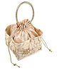Kuber Industries Hand BagSilk Embroidery Drawstring BagTraditional Indian Handmade 5 Pocket Potli Bag with Golden Handle,Cream,