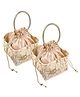 Kuber Industries Hand BagSilk Embroidery Drawstring BagTraditional Indian Handmade 5 Pocket Potli Bag with Golden HandlePack of 2,Cream,