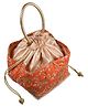 Kuber Industries Hand BagSilk Embroidery Drawstring BagTraditional Indian Handmade 5 Pocket Potli Bag with Golden Handle,Orange,