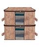 Kuber Industries Underbed Storage BagNon-Woven Wooden Print Blanket CoverRazai CoverDuvet Cover Transparent Window & HandleLargePack of 2,Brown,
