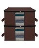 Kuber Industries Underbed Storage BagNon-Woven Blanket CoverRazai CoverBlack Border Transparent Window & HandleLargePack of 2,Dark Brown,