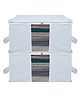 Kuber Industries Underbed Storage BagNon-Woven Blanket CoverRazai CoverWhite Border Transparent Window & HandleLargePack of 2,Gray,