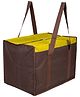 Kuber Industries Storage Bag  Canvas Clothing Storage Organizer  Foldable Jumbo Storage Bag  Zipper Storage Bag For Clothes with Handle  Medium  Brown & Yellow