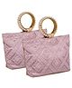 Kuber Industries Clutch Bag  Zig Zag Chicken Silk Embroidery  Moti Churi Handle  Hand Purse for Woman  Party Bags for Woman  Wedding Clutch Purse  Pack of 2  Purple