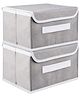Kuber Industries Drawer Storage Box  Plain Dhakkan Storage Box  Non-Woven Clothes Organizer For Toys  Storage Box with Handle  Small  Pack of 2  Gray