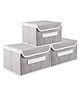 Kuber Industries Drawer Storage Box  Plain Dhakkan Storage Box  Non-Woven Clothes Organizer For Toys  Storage Box with Handle  Medium  Pack of 3  Gray