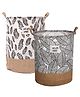 Kuber Industries Laundry Basket  Round Foldable Laundry Basket  Leaf & Flower Gol Jute Storage Bag  Clothes Basket for Home  Toy Storage Basket  45 LTR  Pack of 2  Brown