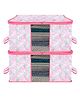 Kuber Industries Underbed Storage Bag   Clothes Storage Organizer  Blanket Cover with Clear Window  Zipper Closure & Handle Cloth Organizer  Flower Patta-Design  Large  Pack of 2  Pink