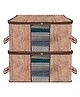 Kuber Industries Underbed Storage Bag   Clothes Storage Organizer  Blanket Cover with Clear Window  Zipper Closure & Handle Cloth Organizer  Wooden Texture-Design  Large  Pack of 2  Brown
