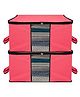 Kuber Industries Underbed Storage Bag   Clothes Storage Organizer  Blanket Cover with Clear Window  Zipper Closure & Handle Cloth Organizer  Plain Black Border  Large  Pack of 2  Pink