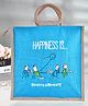 Kuber Industries Grocery Bag  Jute Carry Bag  Lunch Bags for Office  Zipper Grocery Bag with Handle  Vegetable Bag  Blue Happiness Shopping Bag  Medium  Brown