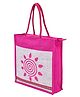 Kuber Industries Grocery Bag  Jute Carry Bag  Lunch Bags for Office  Zipper Grocery Bag with Handle  Vegetable Bag  Pink Sunflower Shopping Bag  Medium  Cream