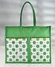 Kuber Industries Shopping Bag  Jute Carry Bag  Zipper Grocery Bag with Handle  Reusable Shopping Bag  Front Double Pocket Vegetable Bag  Flower-Grocery Bag  Large  Green