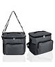 Kuber Industries Pack of 2 Lunch Bag  Rexine Thermal Insulated Lunch Bag  Tiffin Bag with Bottle Holder  Waterproof Top Handle Lunch Bag  Front Pocket Lunch Bag for Office  Gray