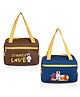 Kuber Industries Pack of 2 Lunch Bag  Rexine Thermal Insulated Lunch Bag  Lunch Bag for Office  Lunch Bag for Camping with Front Pocket  Waterproof Tiffin Cover with Handle  Brown & Blue