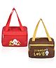 Kuber Industries Pack of 2 Lunch Bag  Rexine Thermal Insulated Lunch Bag  Lunch Bag for Office  Lunch Bag for Camping with Front Pocket  Waterproof Tiffin Cover with Handle  Brown & Red