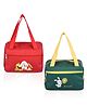 Kuber Industries Pack of 2 Lunch Bag  Rexine Thermal Insulated Lunch Bag  Lunch Bag for Office  Lunch Bag for Camping with Front Pocket  Waterproof Tiffin Cover with Handle  Green & Red