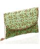Kuber Industries Embroidery Golden Pearl Border ClutchHand Purse & Pearls Handle With Magnetic Lock For Woman,Girls,Green,