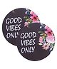 Kuber Industries Wall Hanging QuotesMdf Wooden Round Shaped Flower Print Plates For Kids Bedroom,Hall Entrance,Office,Pack of 2,Black,